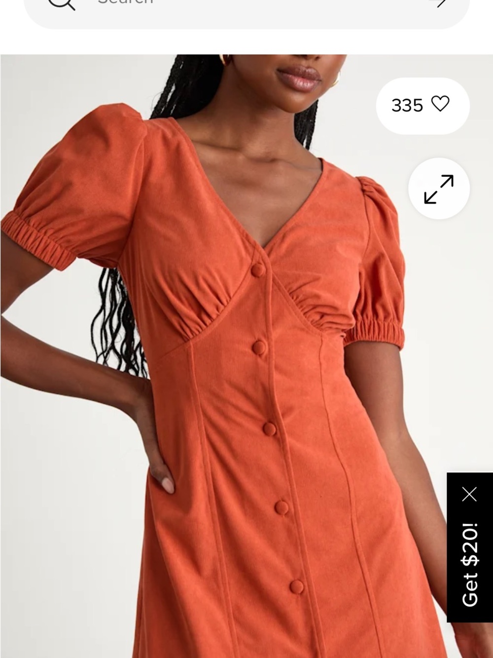 Lulu’s Adored Cutie Orange Corduroy Button-Front Mini Dress - Picture 4 of 6